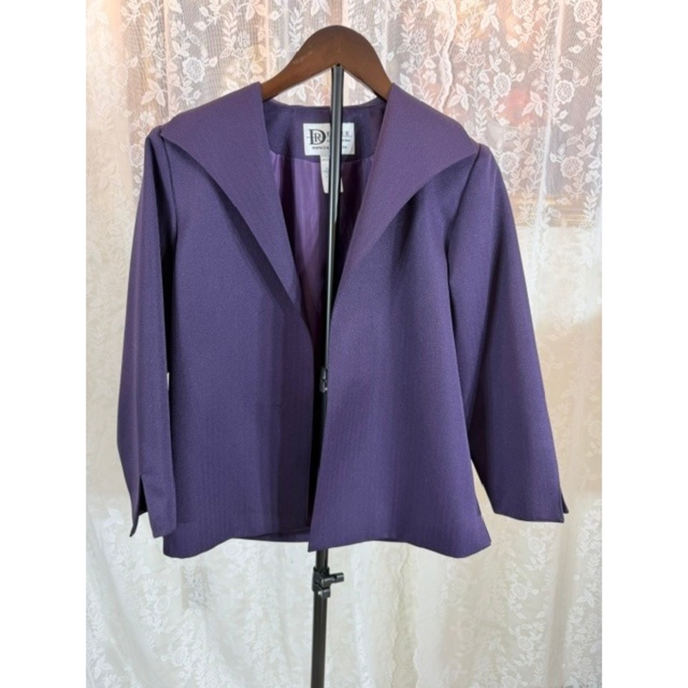 Da-Rue of California Purple Herringbone Blazer Open Front Shawl Collar Size 10